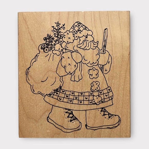 Judith Other - Judith Vintage 90s Retro Santa with Bag of Presents Wood & Rubber stamp T-23